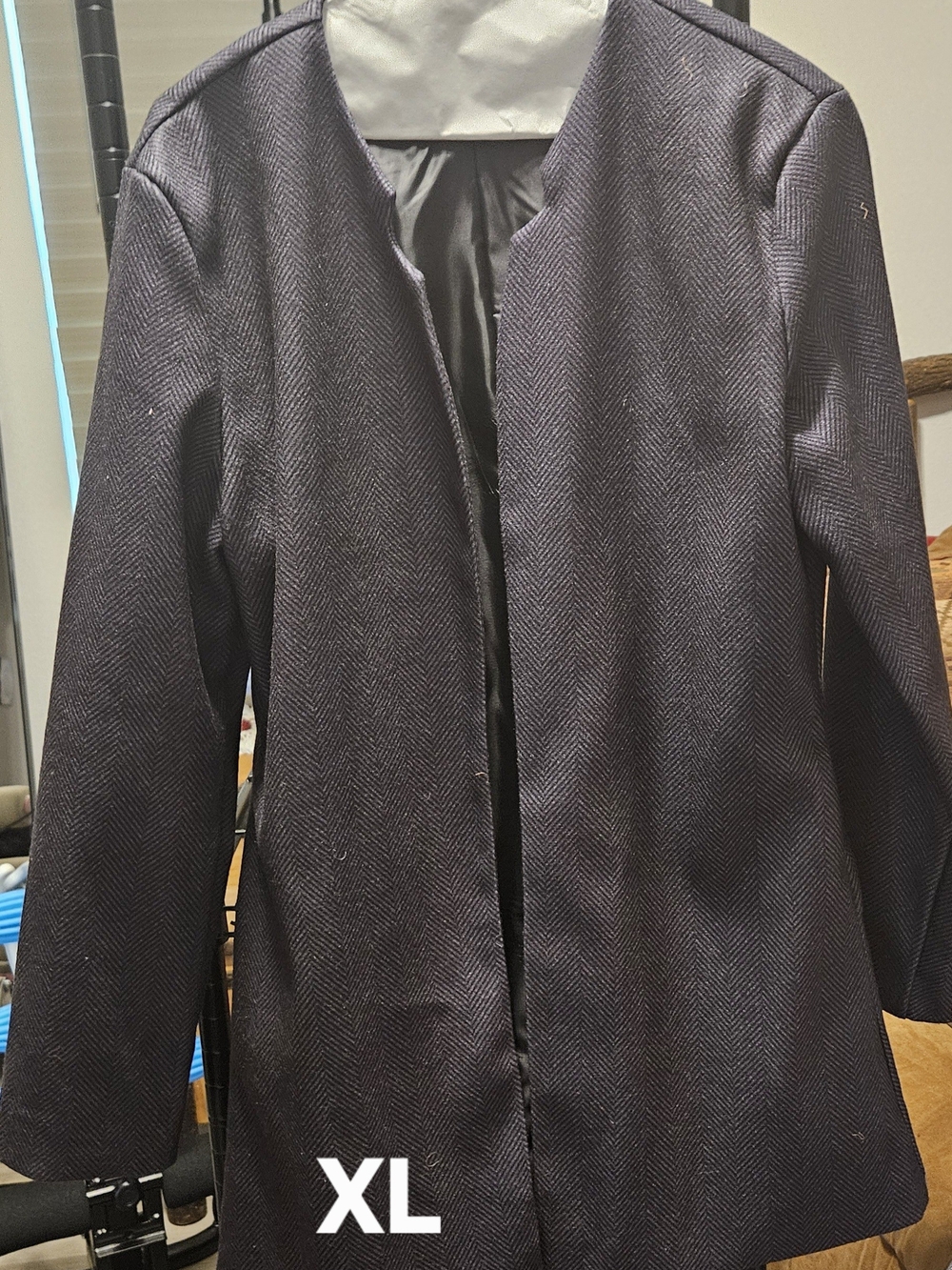 Women's Textured Open Front Coat - Black Herringbone